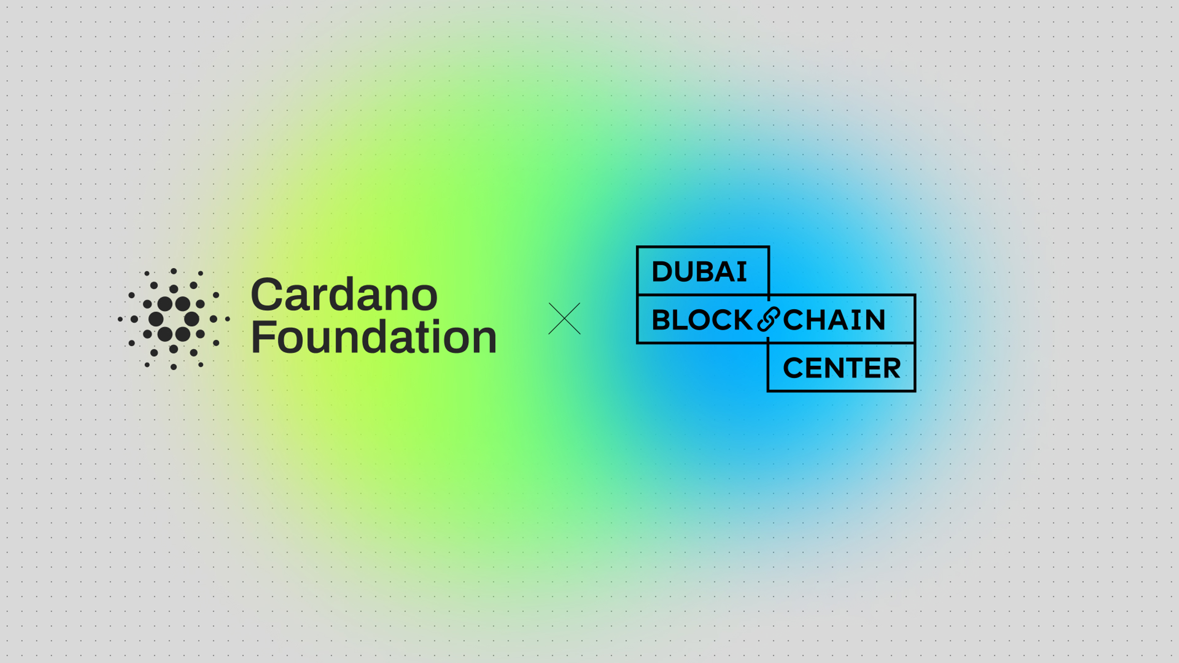 An image that reads Cardano Foundation x Dubai Blockchain Center over a rainbow gradient.