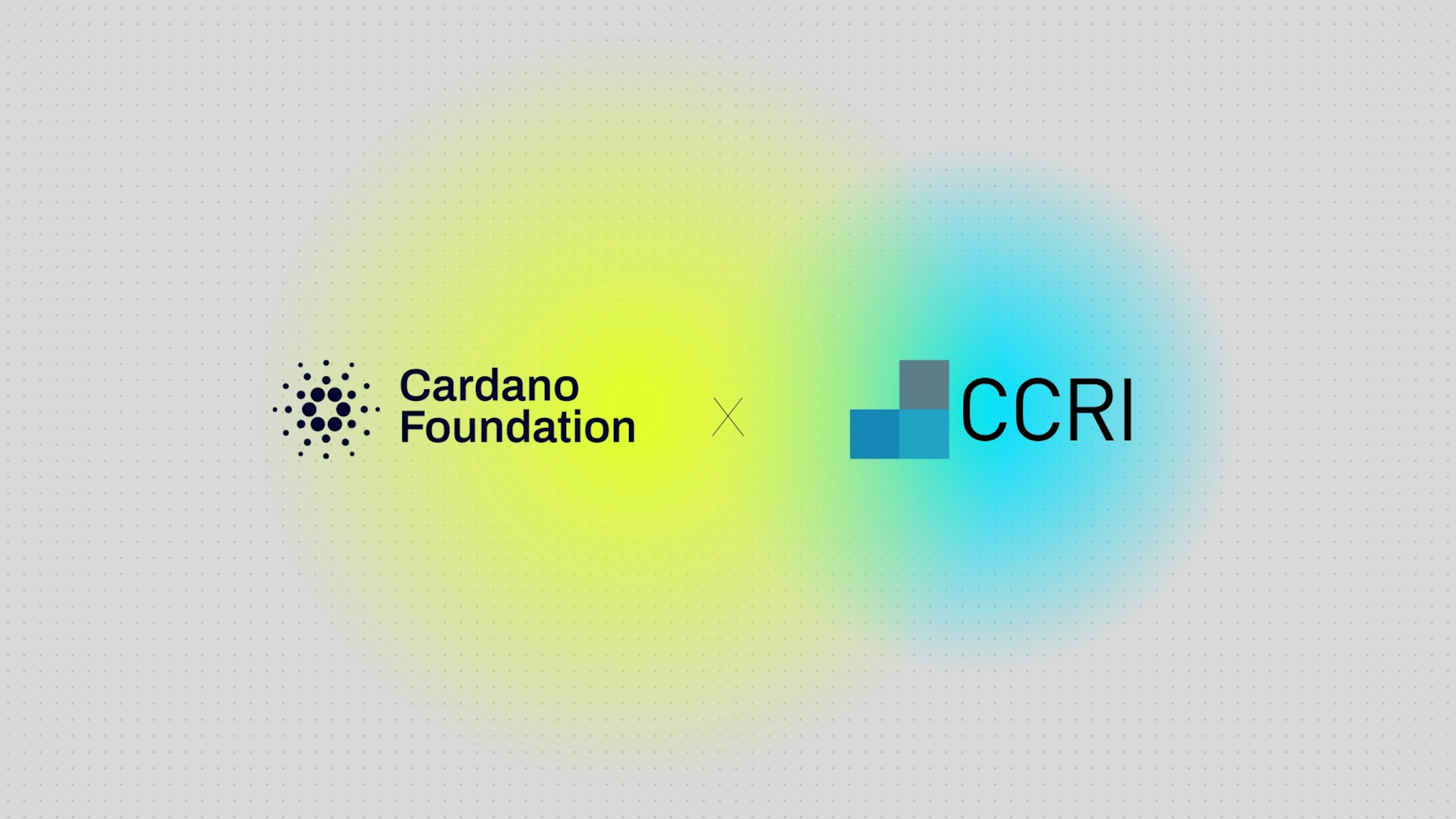 A design that says Cardano Foundation x CCRI, on top of a blue and orange gradient.