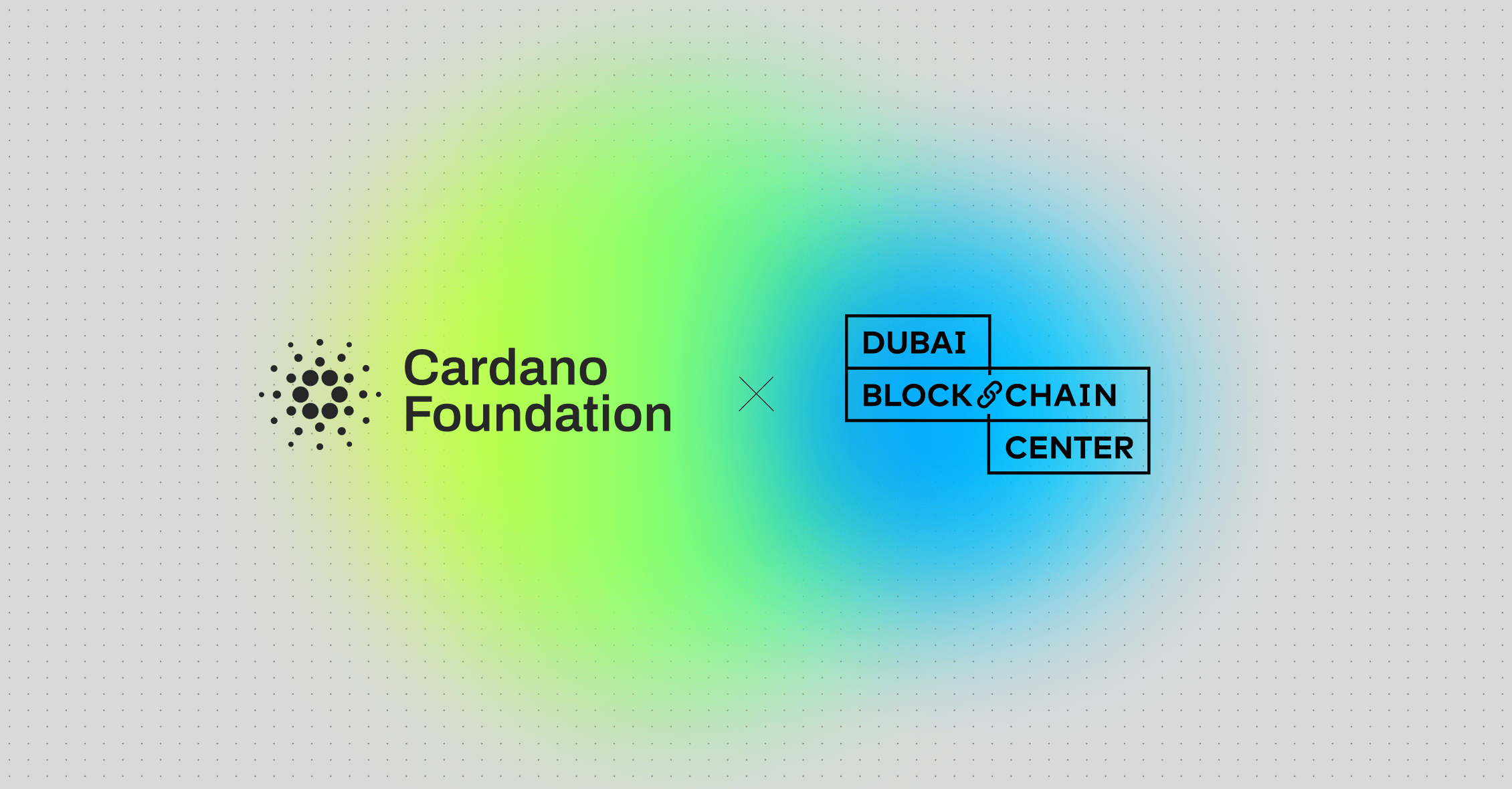 An image that reads Cardano Foundation x Dubai Blockchain Center over a rainbow gradient.