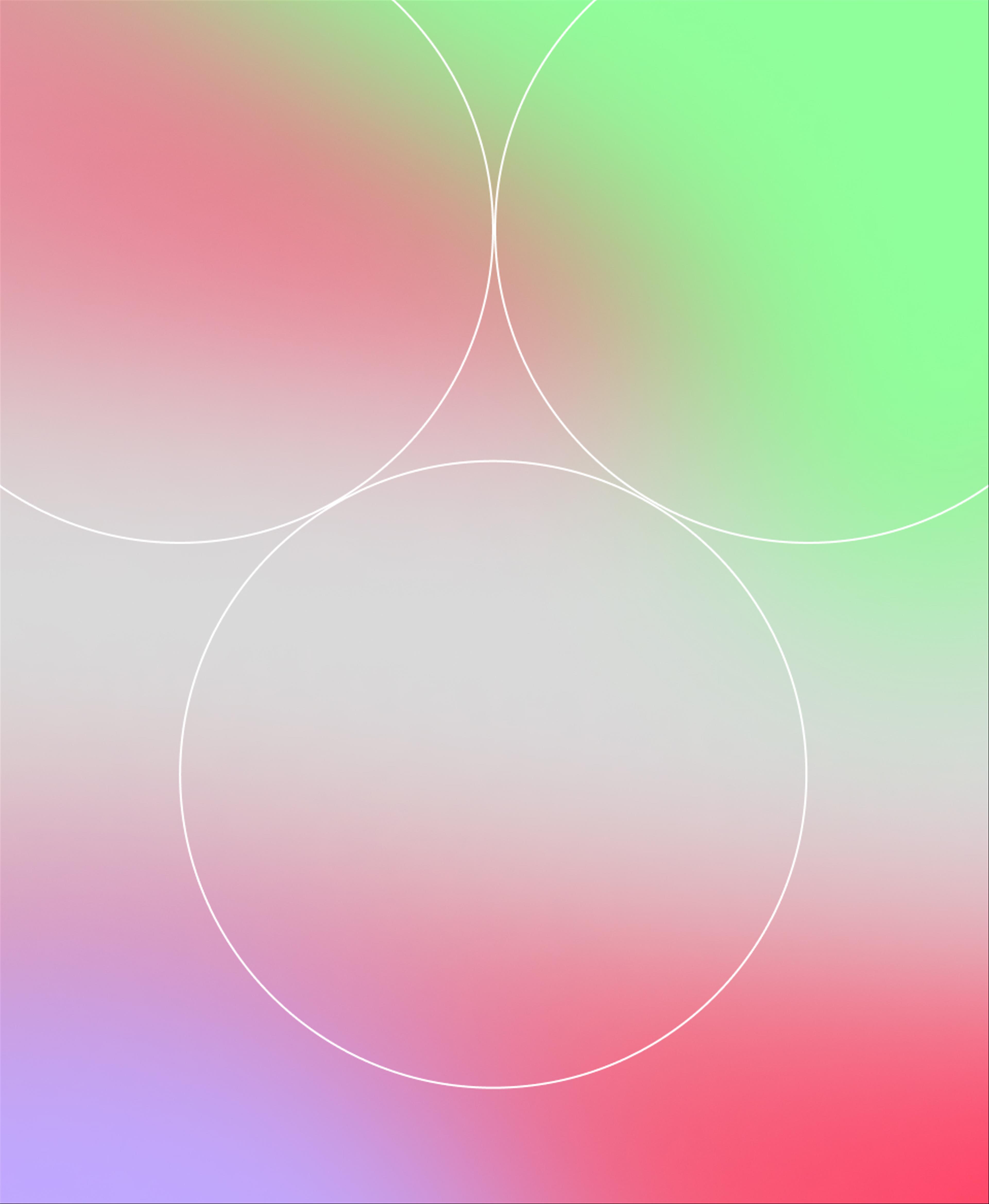 Three white circles on a rainbow gradient.