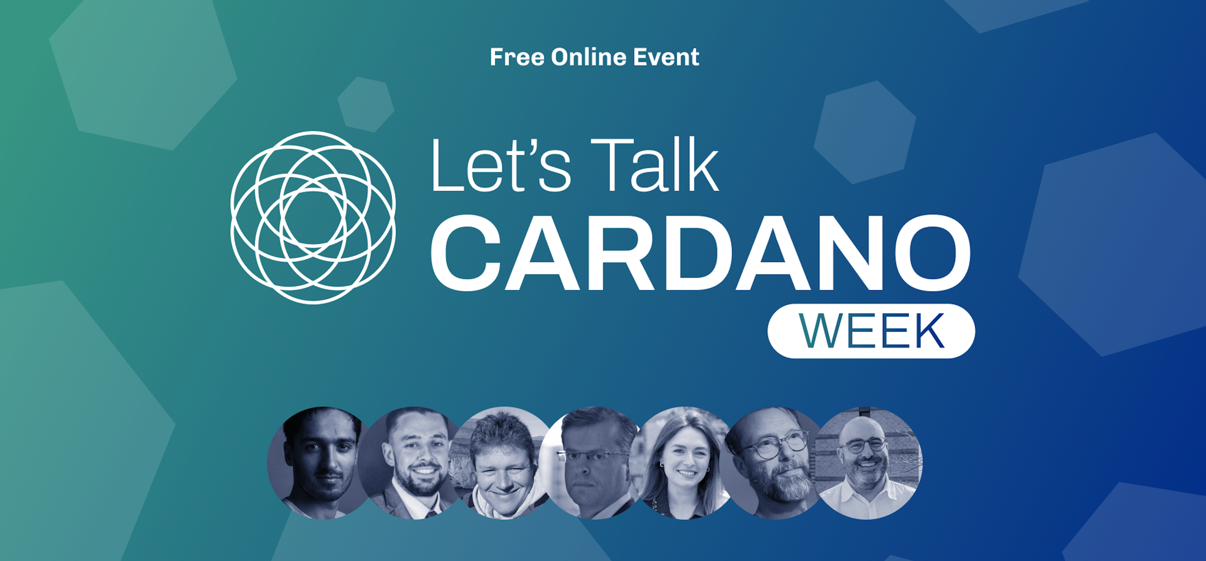 An image that says Let's Talk Cardano Week over a green background with photos of speakers.